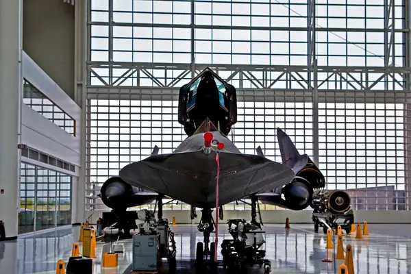 The front view of a plane displayed inside the Evergreen Aviation Museum