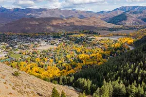 Aerial view of Ketchum, Idaho, in autumn