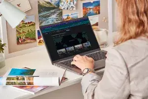 A woman searching on her laptop