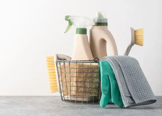 metal basket full of wall cleaning supplies how to clean walls