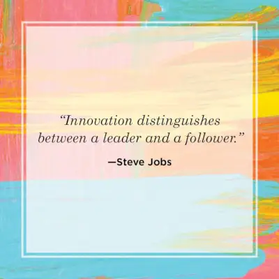 leadership quote by steve jobs that says innovation distinguishes between a leader and follower, watercolor background