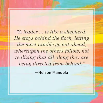 leadership quote by nelson mandela about shepherd leading flock from behind, watercolor background