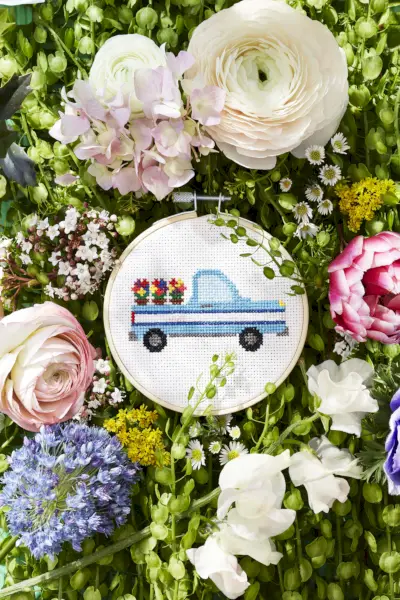 flower truck cross stitch