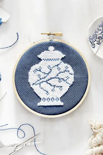 Blue, Embroidery, Textile, Needlework, Art, Creative arts, Cross-stitch, Majorelle blue, Craft, Circle, 