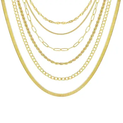 Gold Layered Chain Necklace Set 