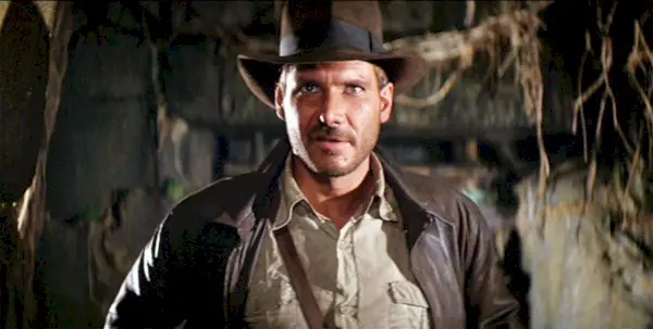 los angeles june 12 the movie indiana jones and the raiders of the lost ark , aka raiders of the lost ark, directed by steven spielberg seen here, harrison ford as indiana jones initial theatrical release june 12, 1981 screen capture a paramount picture photo by cbs via getty images