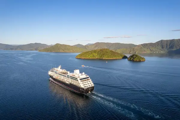 A cruise ship sailing through New Zealand 