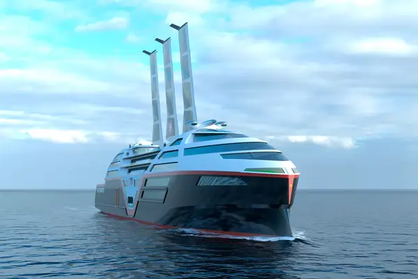 A conceptual drawing of an eco-friendly cruise ship