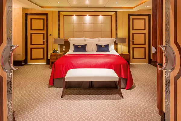 The Queens Grill Grand Duplex Bedroom on board the Queen Mary 2 cruise ship