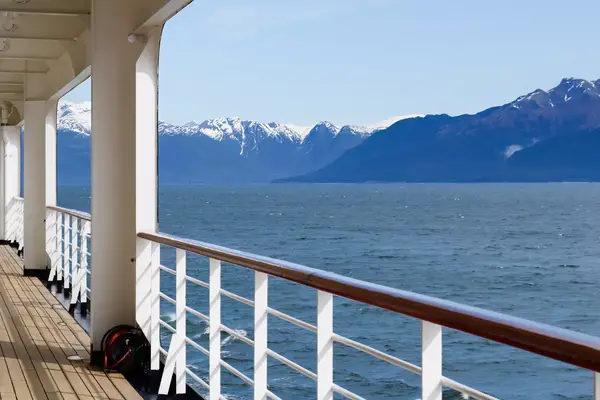View of mountains from the deck of a cruise ship. Alaska.
