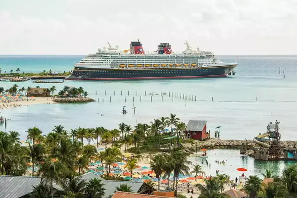 The Disney Magic docks at Castaway Cay, Disney