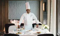 Chef Mahesh in the dining room on board the Seabourn Pursuit cruise ship