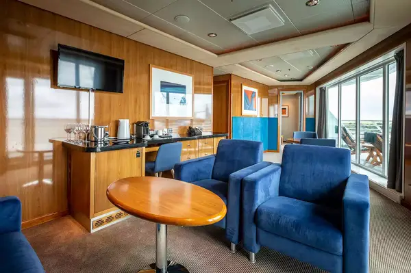 A room living room on board a Hurtigruten cruise 