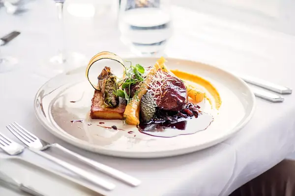 A dinner plate on board a Hurtigruten cruise 