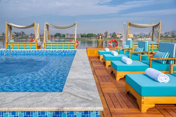 Top pool deck and lounge chairs