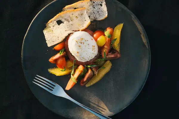 Cheese, tomato, and bread salad on the Seabourn Pursuit cruise ship