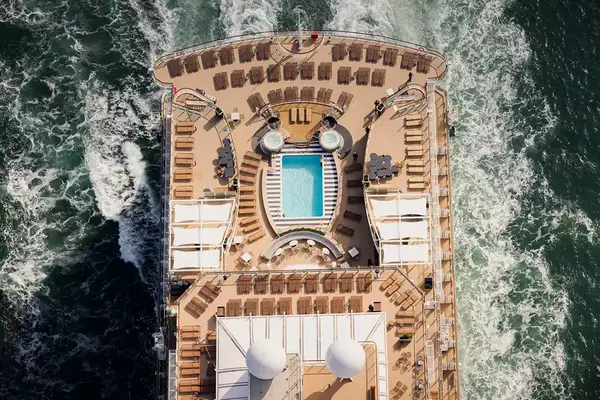 Aerial view of the Queen Anne cruise ship 