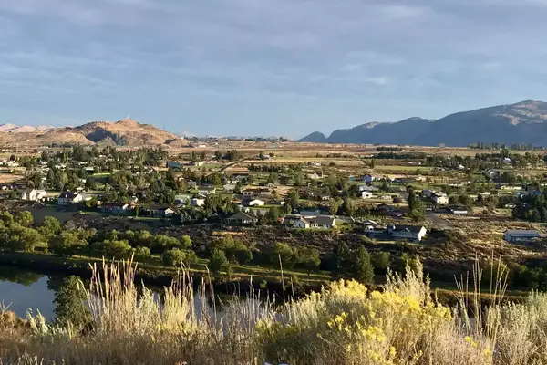 Aerial view of a small Washington state town