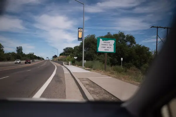 View from a car window on a highway in Oregon
