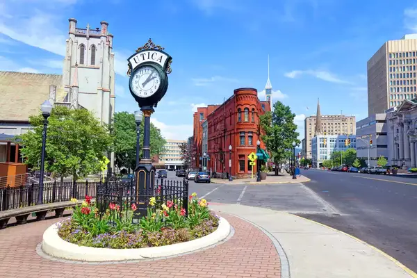 A clock on a street in Utica, New York