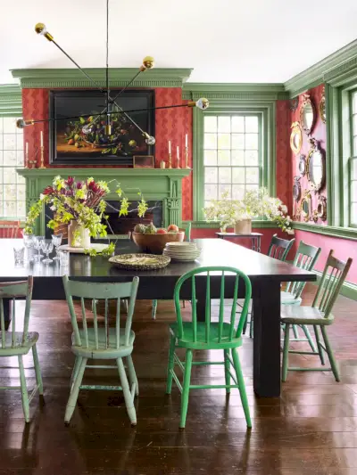 green and red dining room