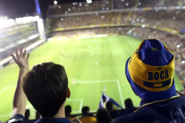 Supporters of the Boca Juniors attend the match of Copa Libertadores Boca Juniors vs Palestino (Peruvian football team) at the Alberto Jose Armando stadium (known also as 