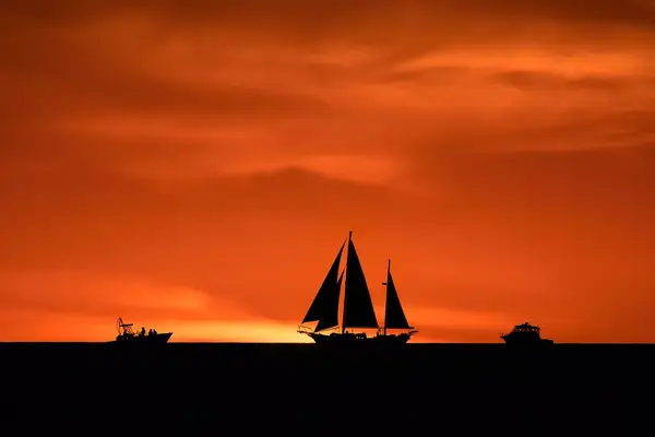 Three boats silhouetted against a sunset in Florida
