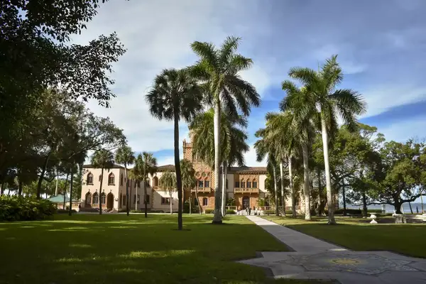 An art museum in Florida, with palm trees on the grounds
