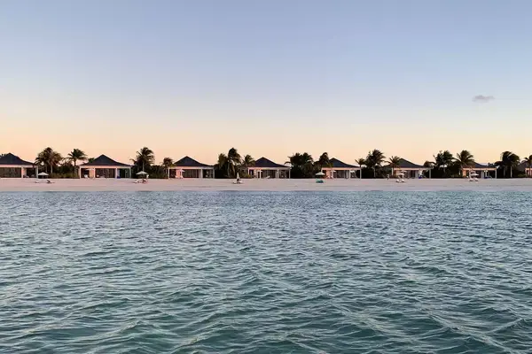 Exterior of villas from the water at Ambergris Cay in Turks and Caicos