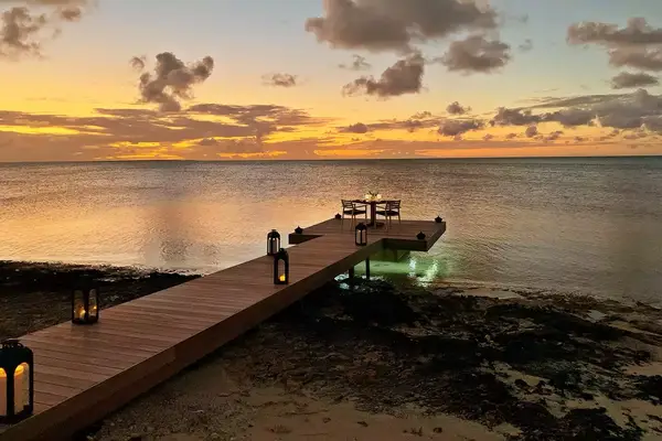 Private dining on a dock at Ambergris Cay in Turks and Caicos