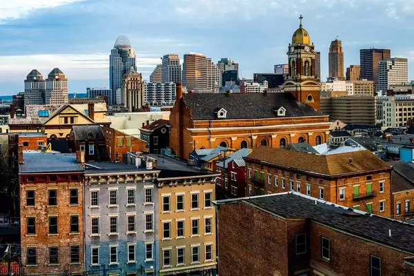 View of Cincinnati skyline from Over The Rhine district