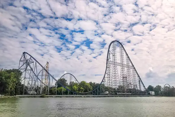 View of Cedar point Amusement Park from Lake Erie, Sandusky, Ohio