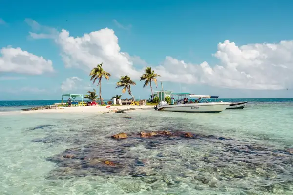 Clear water around a small island