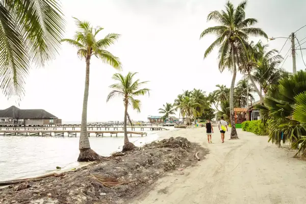People walking along a beach