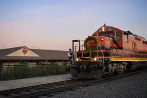 Napa Valley Wine Train with a holiday wreath 