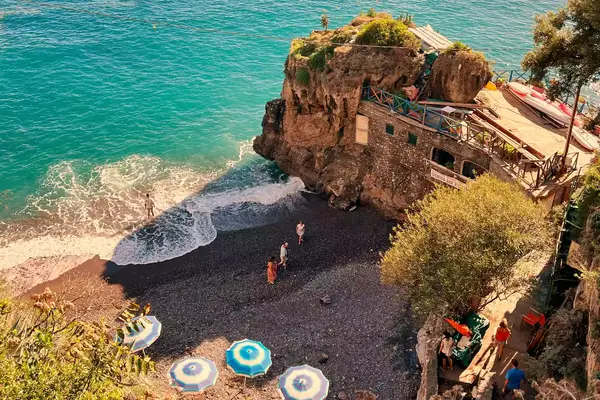 Aerial view of a rocky beach in Italy