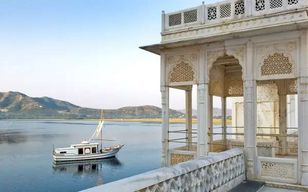 View of a boat from Taj Lake Palace