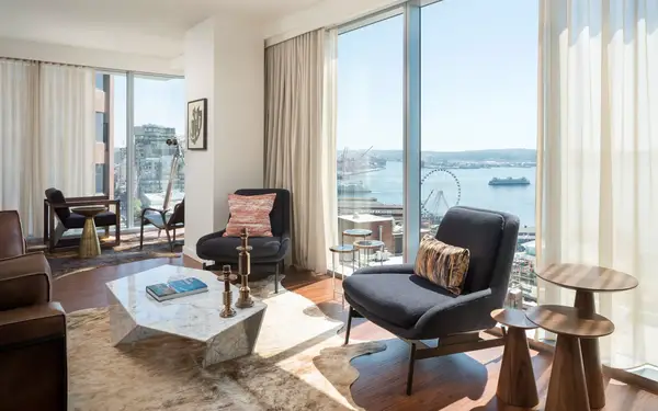 View of Ferris wheel from hotel room in Thompson Seattle