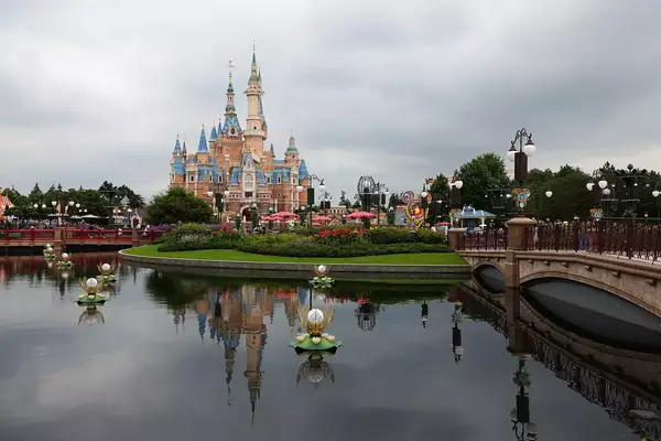 Aerial view of Shanghai Disneyland during the 5th anniversary celebration on June 16, 2021 in Shanghai, China.