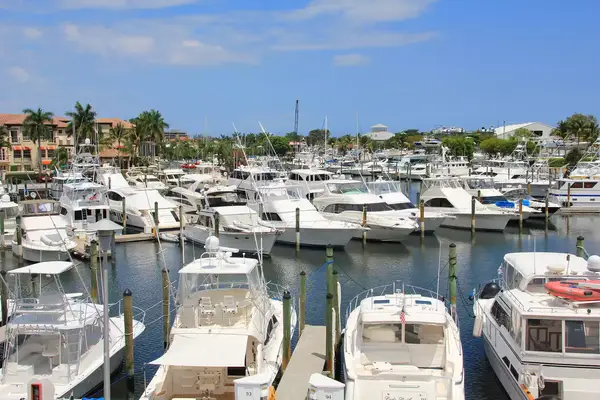 Boats docked in a marina in Palm Beach Gardens 
