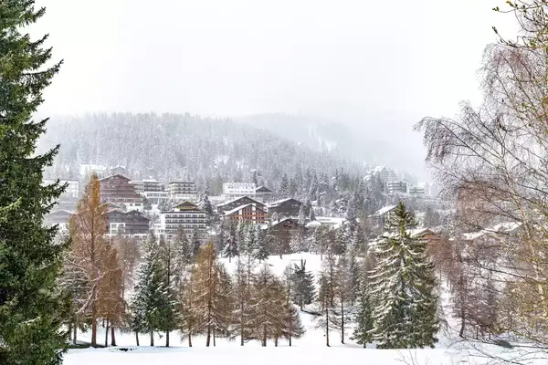The Swiss town of Crans-Montana under snow