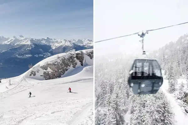 Pair of photos from the Violettes ski train in Switzerland