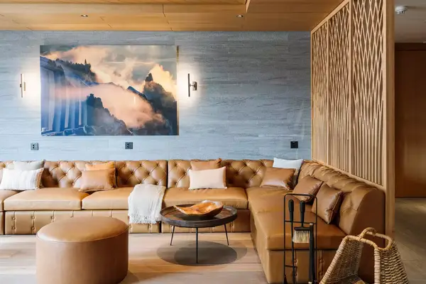 A guest lounge space in a luxury hotel in Switzerland