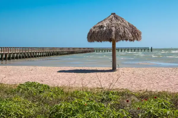 Pier at Rockport Beach in Texas before Hurricane Harvey.