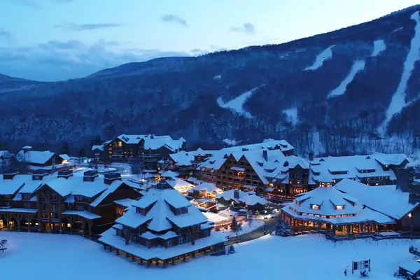 Aerial view of The Lodge at Spruce Peak