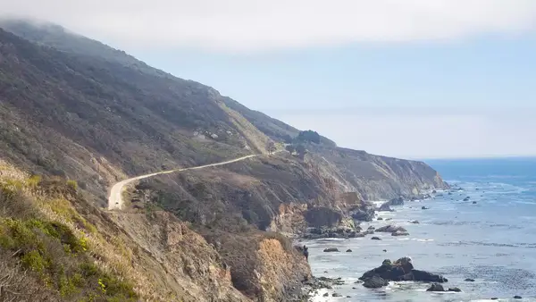 View of a road along the coast in Big Sur