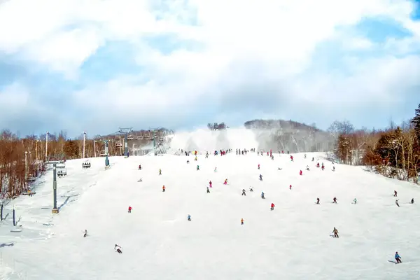 Lots of people skiing on a montain 