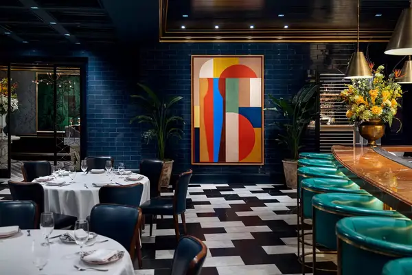 A Svenja Deininge painting hanging in Carbone at ARIA