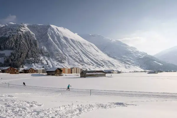 Cross country skiers in Andermatt, Switzerland