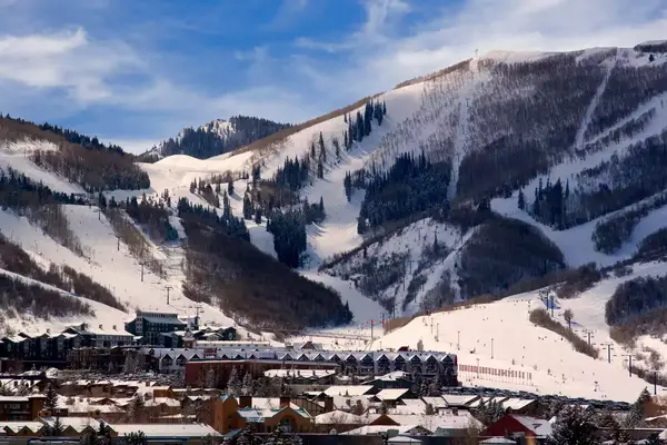 Ski slopes, lodges, lifts and hotels of Park City Resort Center a year round recreational area in the Wasatch Mountains of northern Utah
